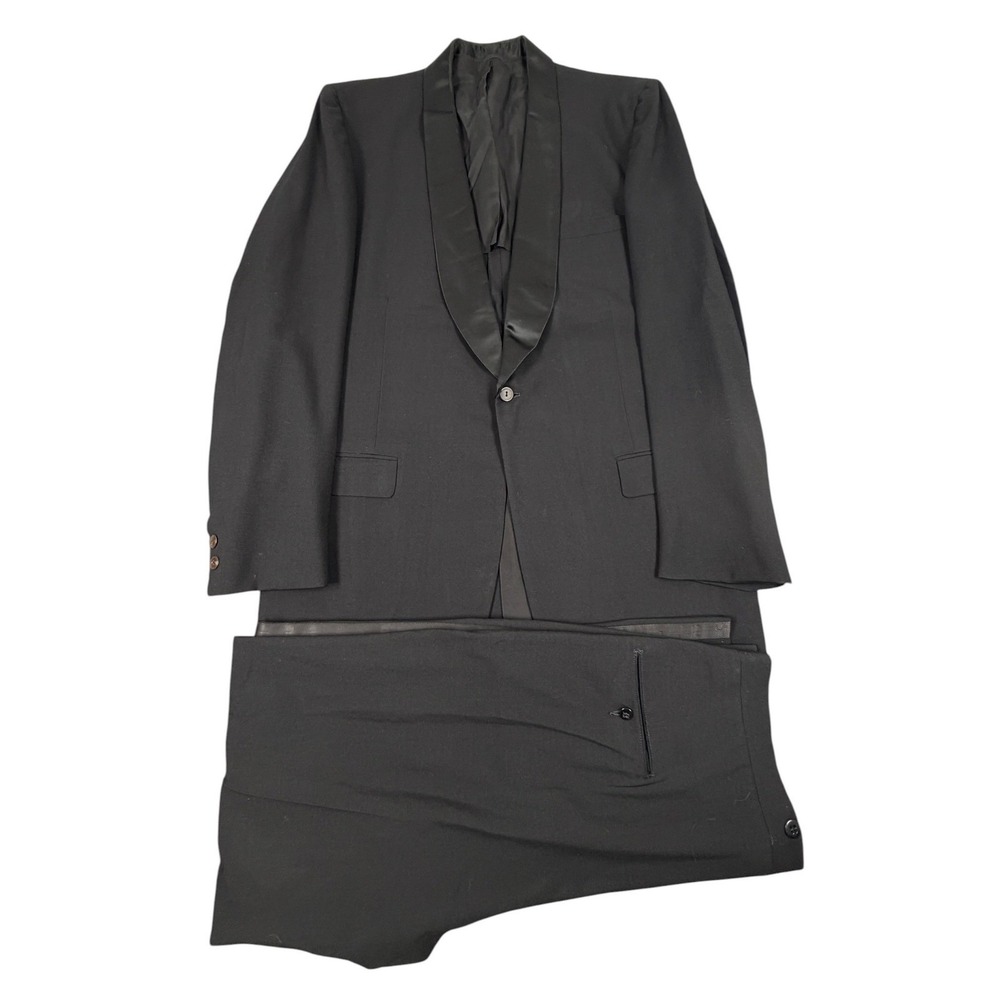 1950s Lord West 2 Piece Tuxedo Suit Men 44R 36X33 Black Shawl Lapel Pleated